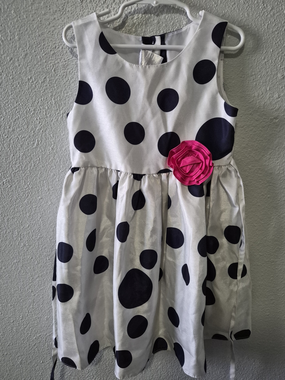 Reina Girls Size 6 Fit & Flare Polka Dot Sleeveless Satin Dress Knee Length